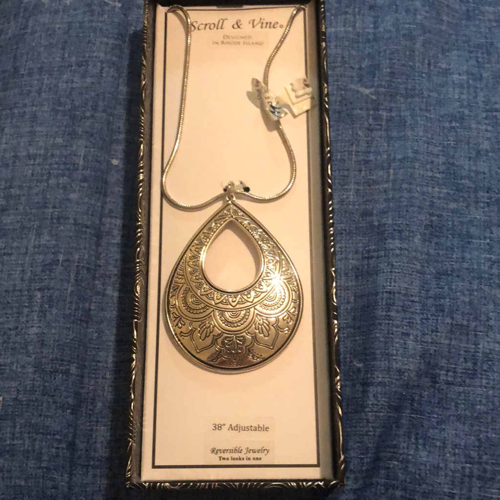 Scroll & Vine Pendant 38” Adjustable Necklace